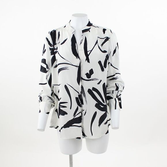 HUGO BOSS Banora Abstract Floral Silk Blouse in Vanilla Light Fantasy - Picture 2 of 5